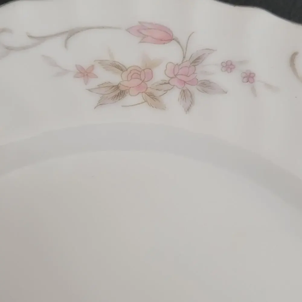 MCM Gold Standard Dessert Plates White Pink Floral‎ Silver Trim Japan Vtg Set 6